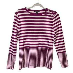Lauren Ralph Lauren Women's Stripe Top Large Purple White Long Sleeve